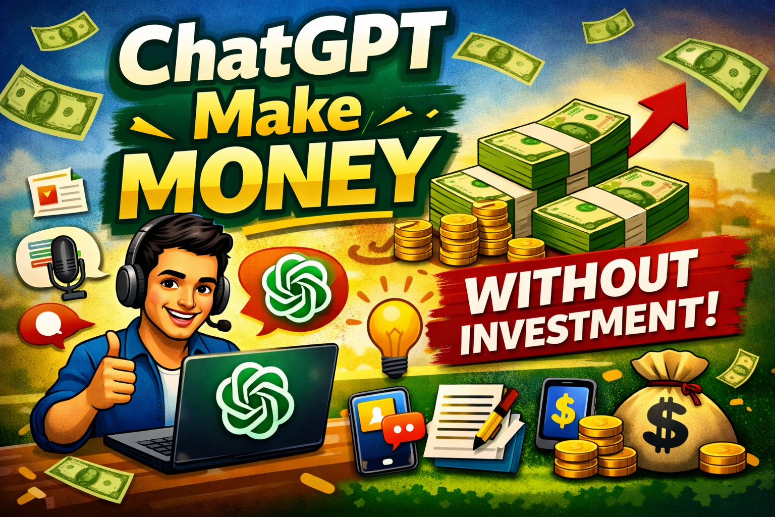 Person using ChatGPT on a laptop to earn money online in Tamil without investment.