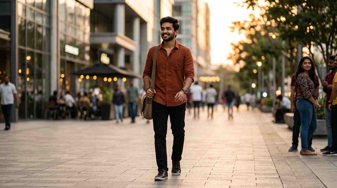 பெண்ணைக் கவர உதவும் முக்கிய உளவியல் குறிப்புகளை விளக்கும் தன்னம்பிக்கை கொண்ட இளைஞன்.