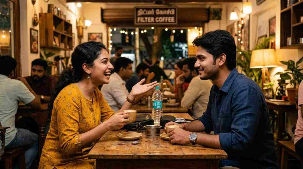 காதலை ஈர்க்கும் எளிய வழிகளில் முக்கியமான கண் தொடர்பு (Eye Contact) செய்யும் ஒரு ஜோடி.